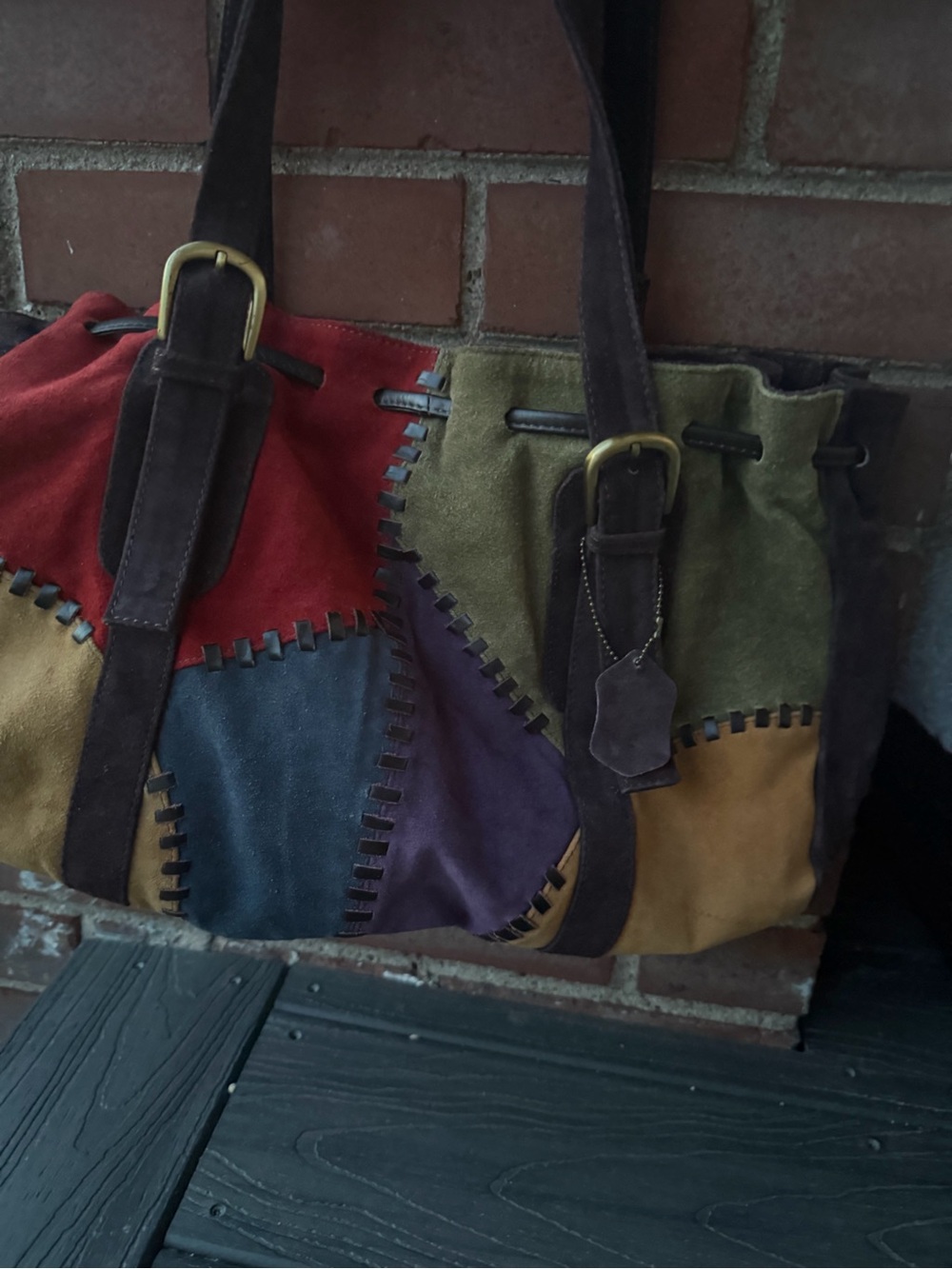 Boho Artisan Vintage Suede Patchwork  Bag One of a Kind Detail Boho Western - Picture 4 of 8
